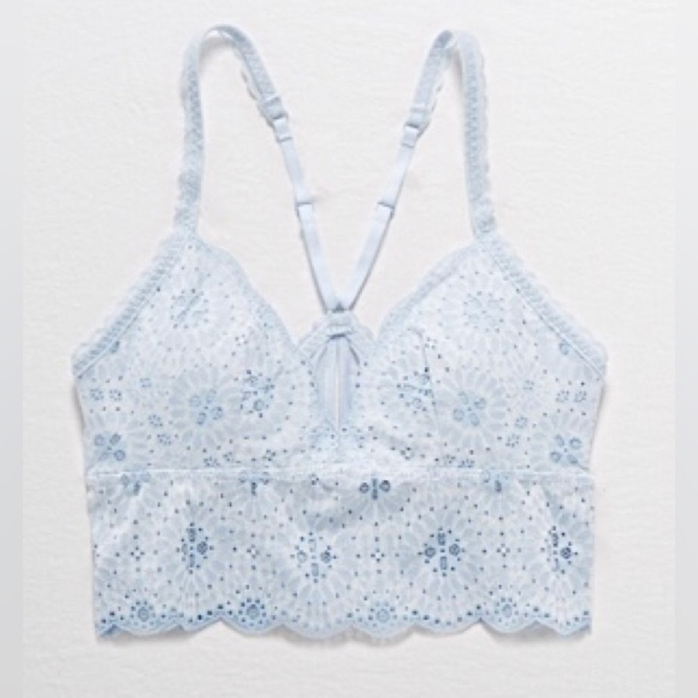 aerie starry lace padded longline bralette - baby blue